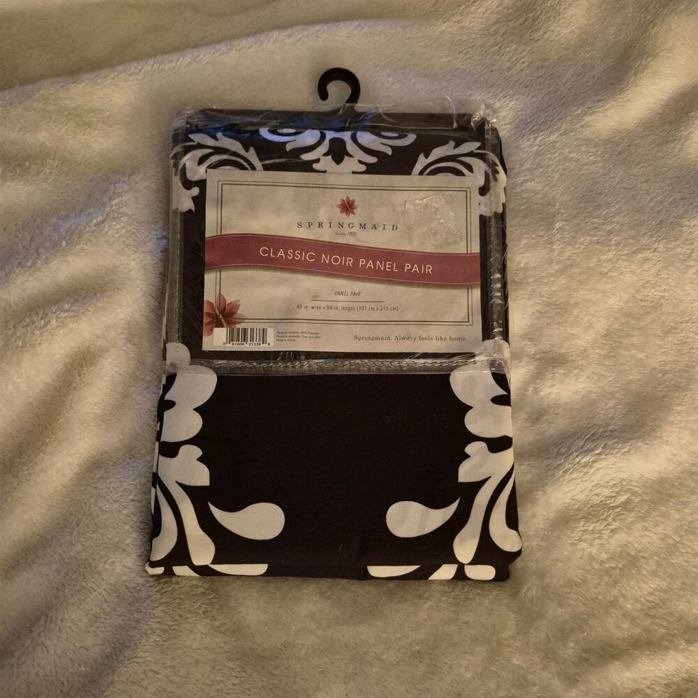 Springmaid Classic Noir Panel Pair 40x84 Black White Damask Curtains NIP